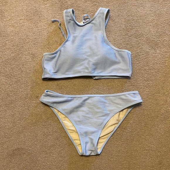 Blue halter top ribbed bikini - Picture 1 of 4